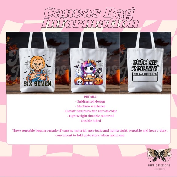 Custom White Tote Bag with Halloween Unicorn Design - Picture 5 of 7
